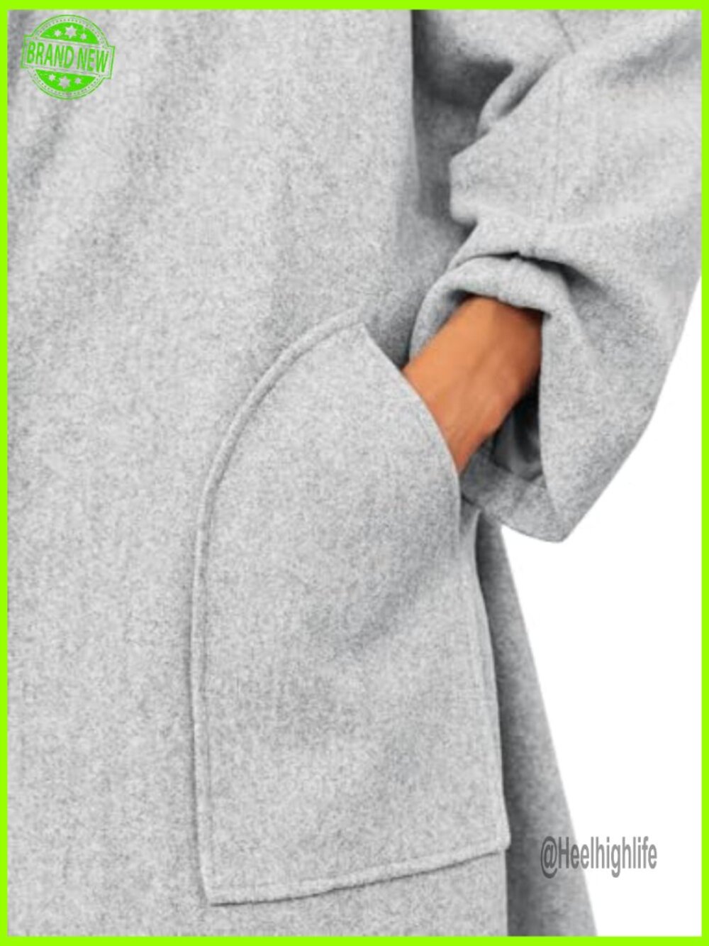 Wool Blend Wrap Pea Coat Oversized Open Front Long Coat - Picture 3 of 7